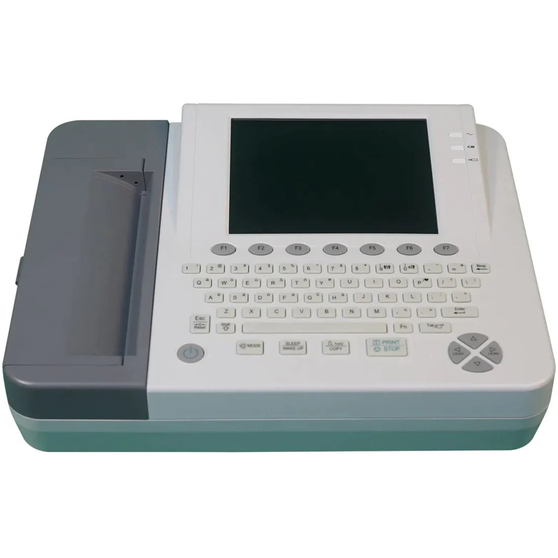 EDAN Twelve channel ECG, 8.4" LCD display, keyboard, wifi, and color touchscreen. Onboard PDF creator and 800 test internal memory with Glasgow interpretation.