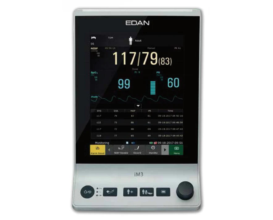 Monitor de signos vitales con control puntual, monitoreo continuo y modo de ronda de guardia. PANI y SpO2. Pantalla táctil, Wi-Fi y memoria interna para revisión de datos y almacenamiento de pacientes. Impresora instalada en el costado de la unidad.