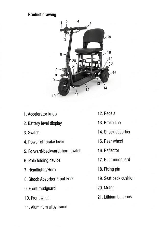 A2Z Mobility-BC-3331 Electric Ultra-Light 3-Wheel Mobility Scooter For Elderly (1 EA)