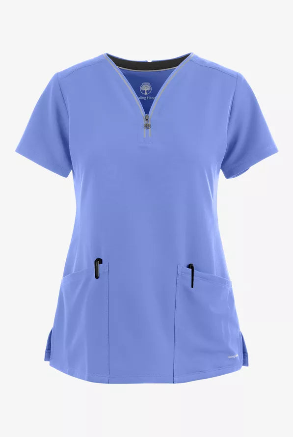360 by Healing Hands Women's Sonia Zip Y-Neck Scrub Top