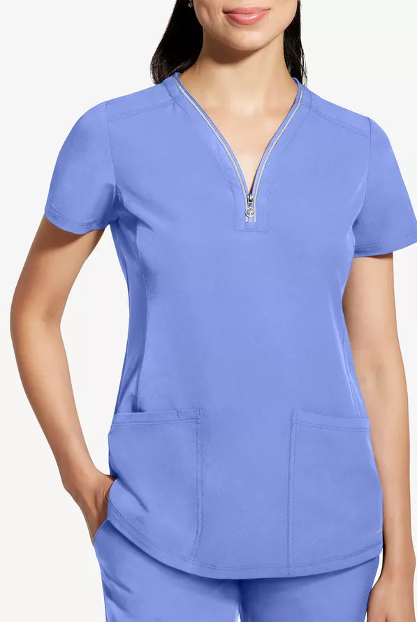 360 by Healing Hands Women's Sonia Zip Y-Neck Scrub Top