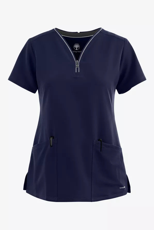 360 by Healing Hands Women's Sonia Zip Y-Neck Scrub Top