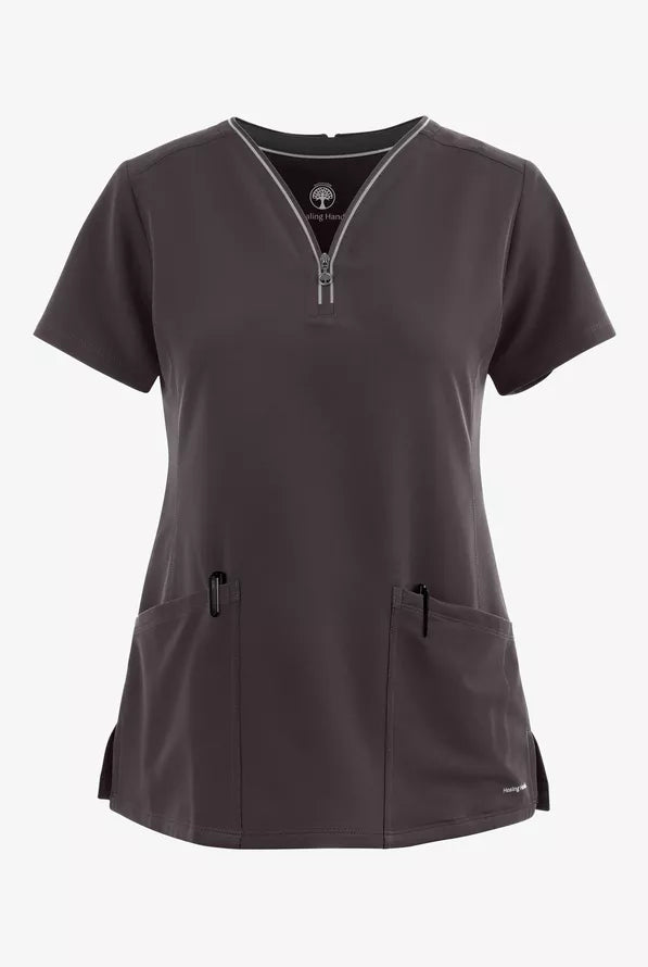 360 by Healing Hands Women's Sonia Zip Y-Neck Scrub Top