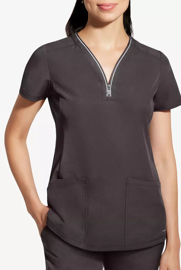 360 by Healing Hands Women's Sonia Zip Y-Neck Scrub Top