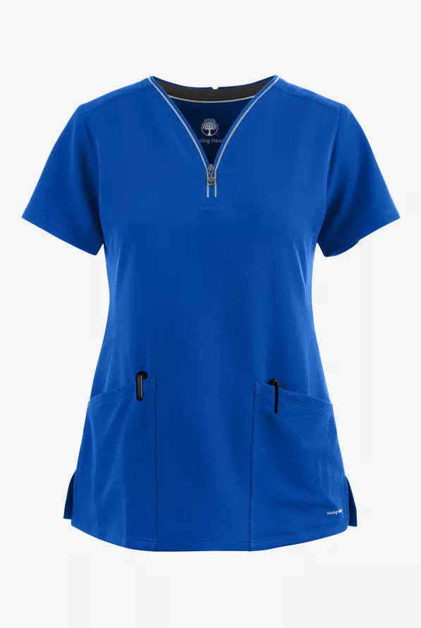360 by Healing Hands Women's Sonia Zip Y-Neck Scrub Top