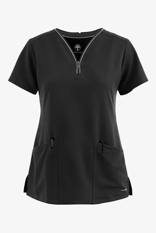 360 by Healing Hands Women's Sonia Zip Y-Neck Scrub Top