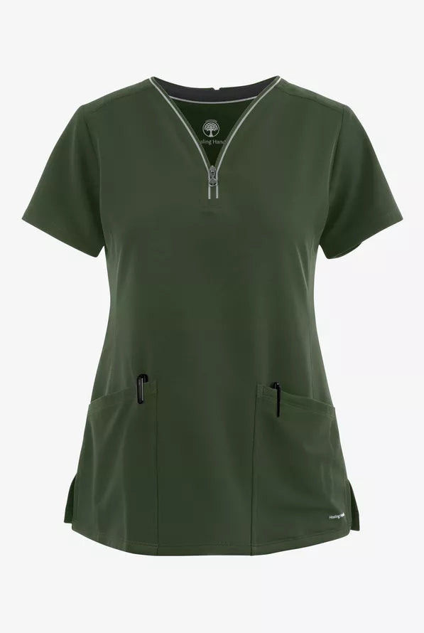 360 by Healing Hands Women's Sonia Zip Y-Neck Scrub Top