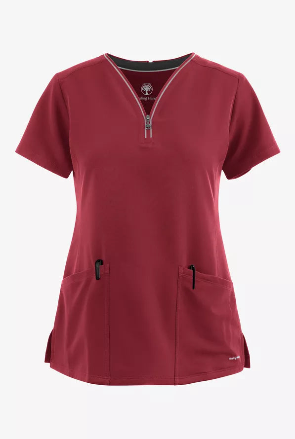 360 by Healing Hands Women's Sonia Zip Y-Neck Scrub Top