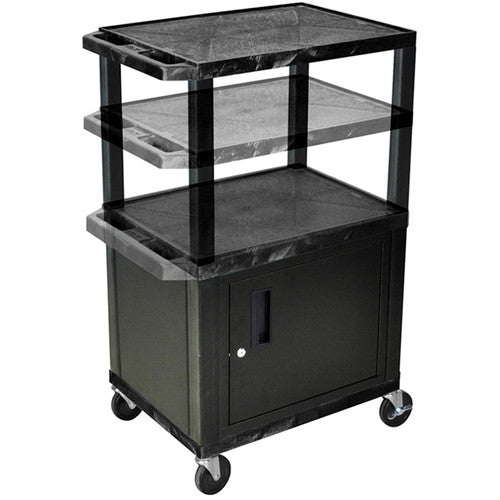 Luxor-WT2642C2E Height-Adjustable Tuffy Cabinet Cart with Electrical Assembly (24 x 24.5-42 x 18", Black Shelves / Black Cabinet)