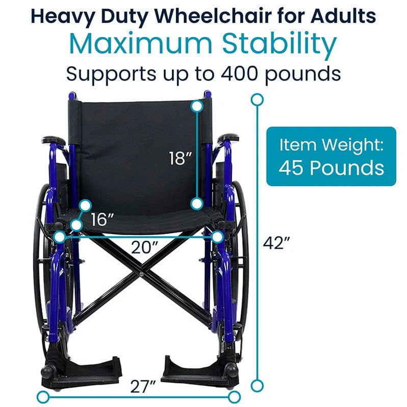 Vive Health-MOB1078BLU Heavy Duty Wheelchair - Blue