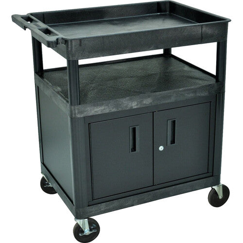 Luxor-TC122C-B 3 Shelf Tub Flat Flat Utility Cart with Cabinet (Black)