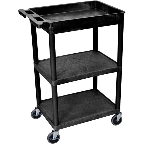 Luxor-STC122-B 24 x 18" Three-Shelf Utility Cart with Tub Top (Black)