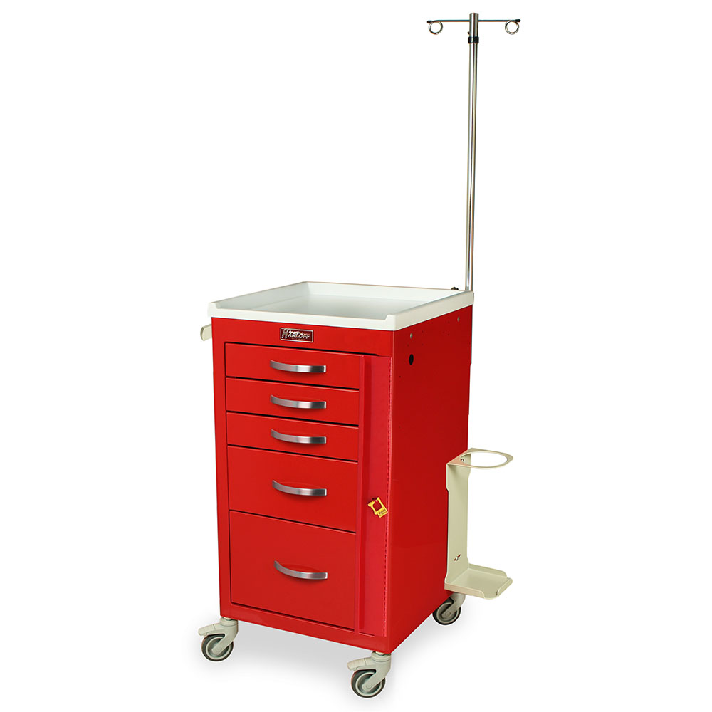 Harloff-M3DS1824B05+MD18-EMG M-Series Mini Width Short Emergency Crash Cart Five Drawers with Breakaway Lock, 3" Casters