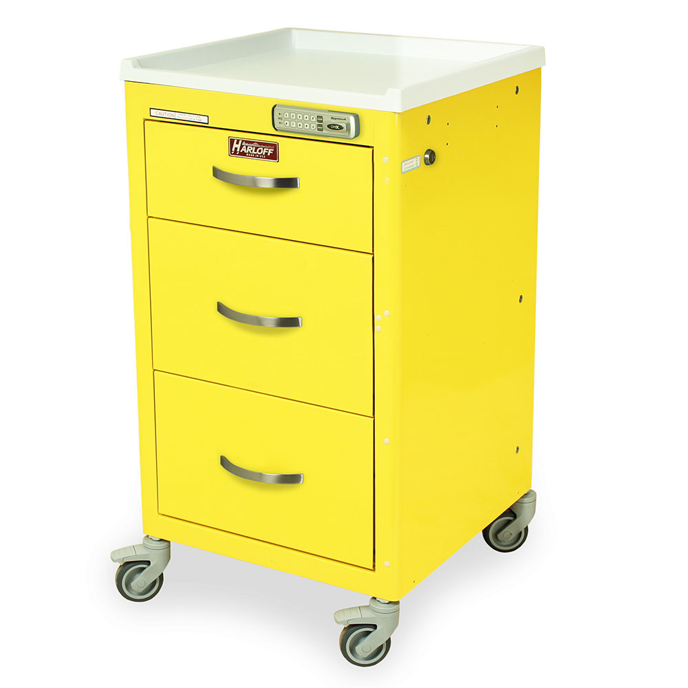 Harloff-M3DS1824E03 M-Series Mini Width Short Infection Control Cart Three Drawers with Basic Electronic Pushbutton Lock