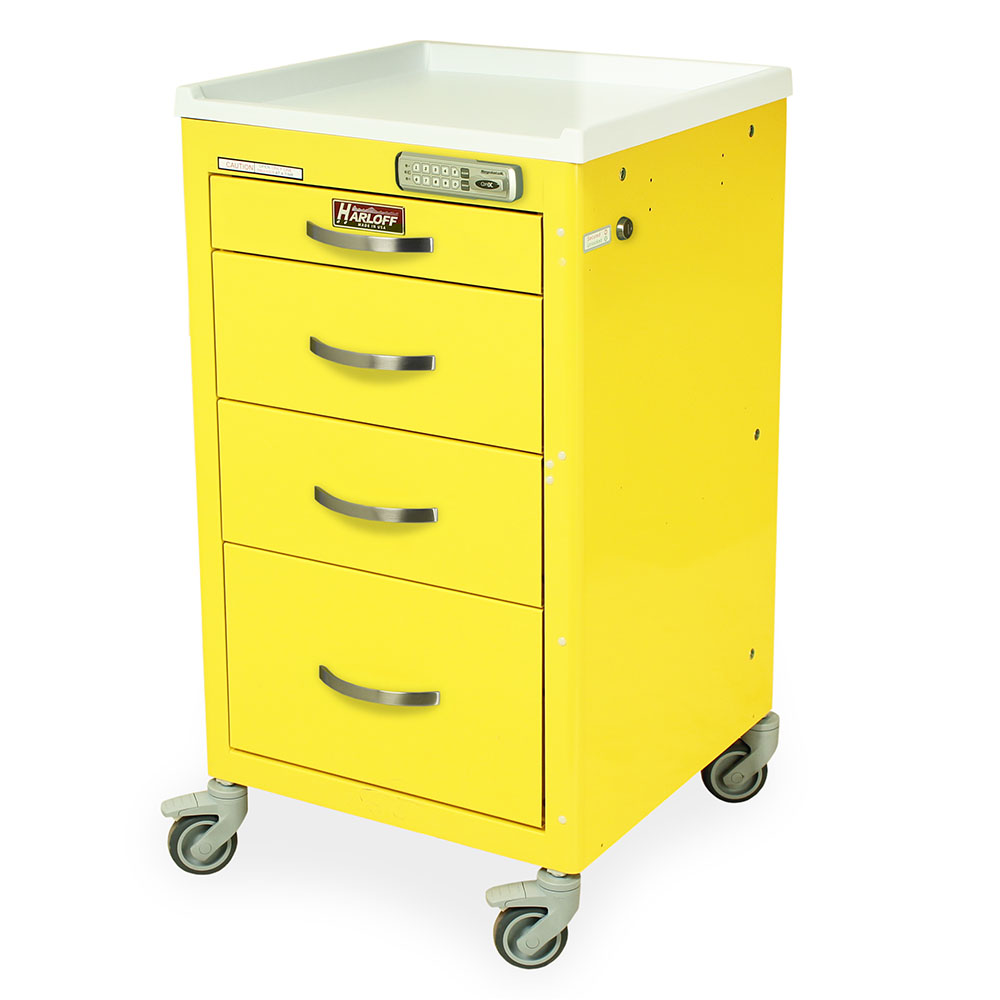 Harloff-M3DS1824E04 M-Series Mini Width Short Infection Control Cart Four Drawers with Basic Electronic Pushbutton Lock