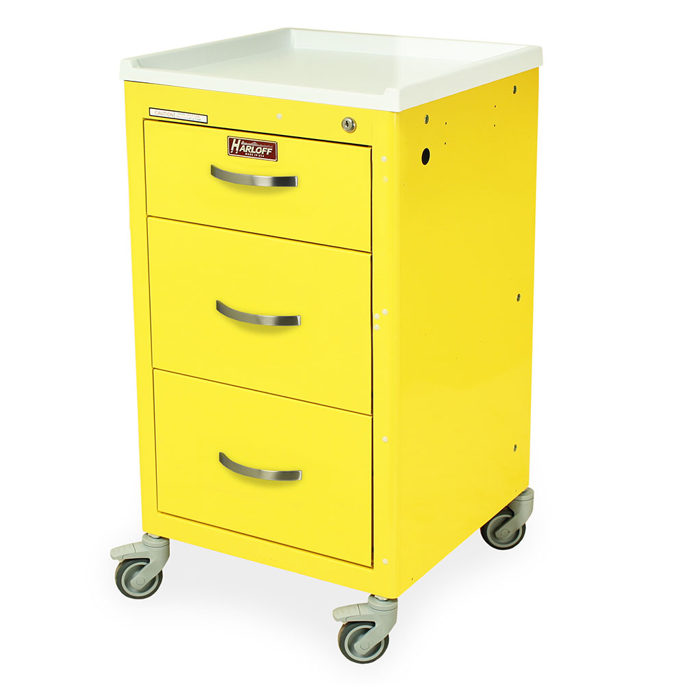 Harloff-M3DS1824K03 M-Series Mini Width Short Isolation Cart Three Drawers with Key Lock, 3" Casters