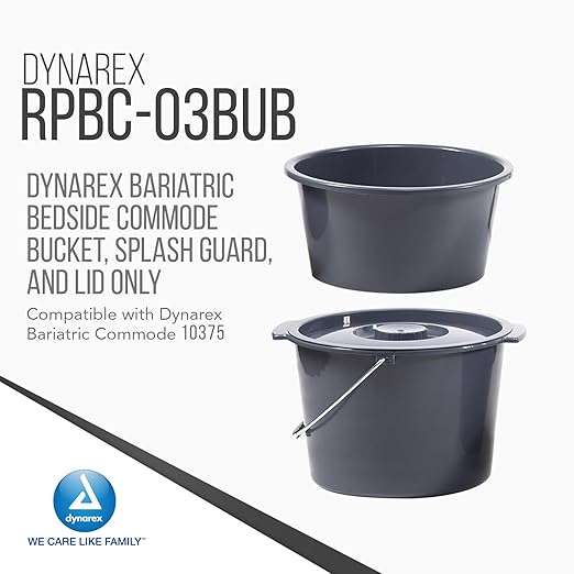 Dynarex-RPBC-03BUB 10375 Bariatric Bedside Commode Bucket, Splash Guard and Lid, Blue, 1