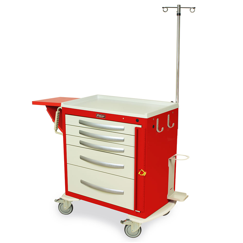 Harloff-MPA3024B05+MD30-EMG1 A-Series Lightweight Aluminum Standard Width Short Emergency Crash Cart Five Drawers with Breakaway Lock, MD30-EMG1 Package