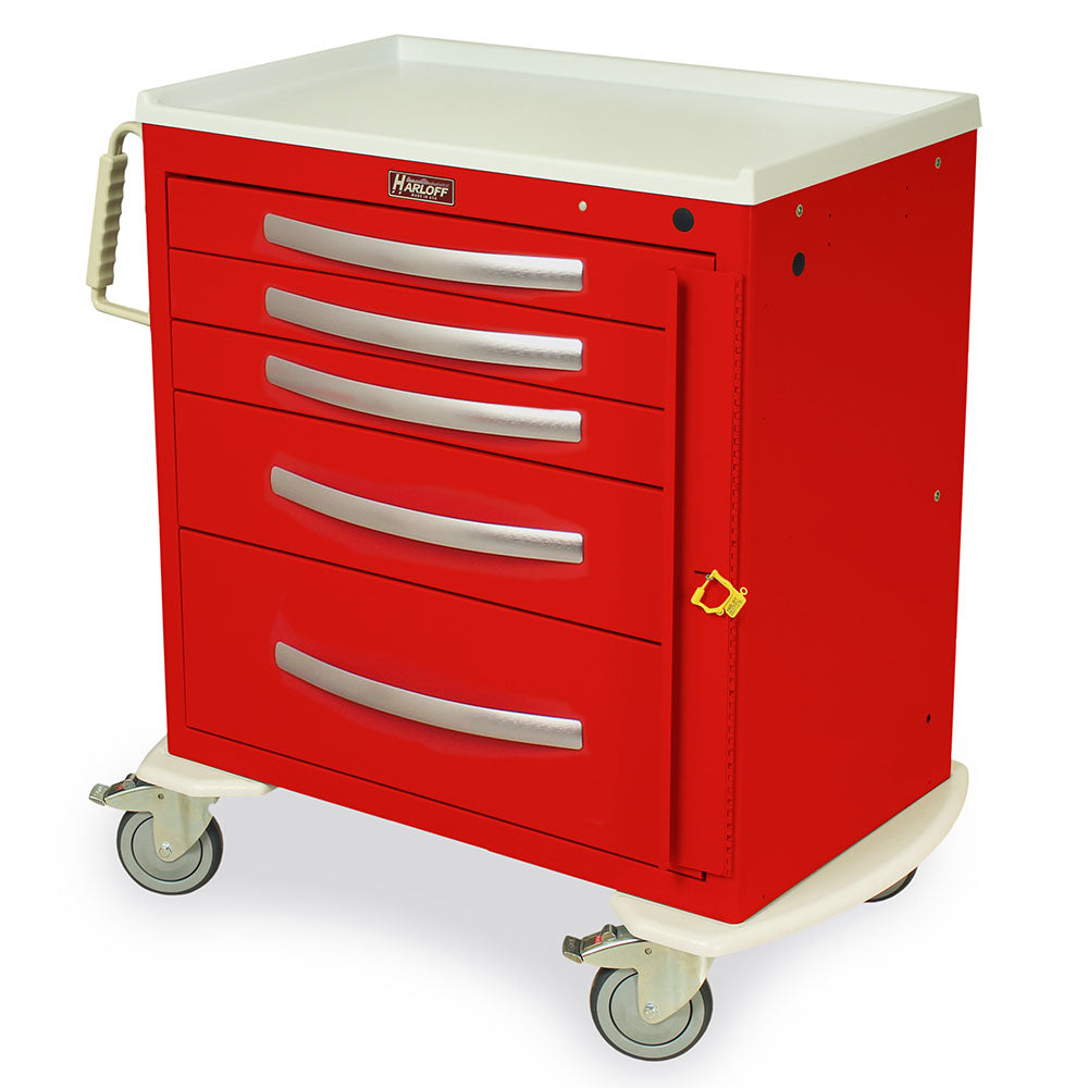 Harloff-MPA3024B05 A-Series Lightweight Aluminum Standard Width Short Emergency Crash Cart Five Drawers with Breakaway Lock