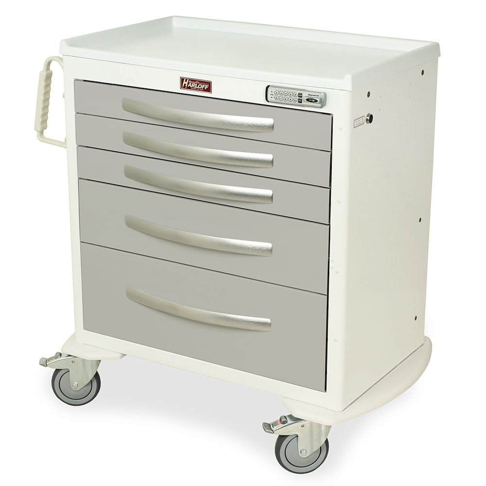Harloff-MPA3024E05 A-Series Lightweight Aluminum Standard Width Short Medical Cart Five Drawers with Basic Electronic Pushbutton Lock