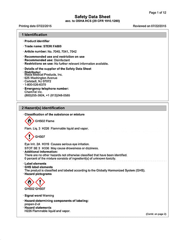 Mada Medical-7041 Steri-Fab Disinfectant Insecticide (1 GL)
