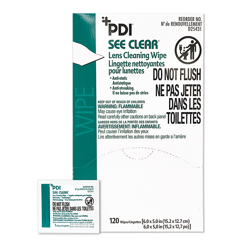 PDI-D25431 See Clear® Eye Glass Cleaning Wipe, 6" x 5" (120/bx, 12 bx/cs, 50 cs/plt)