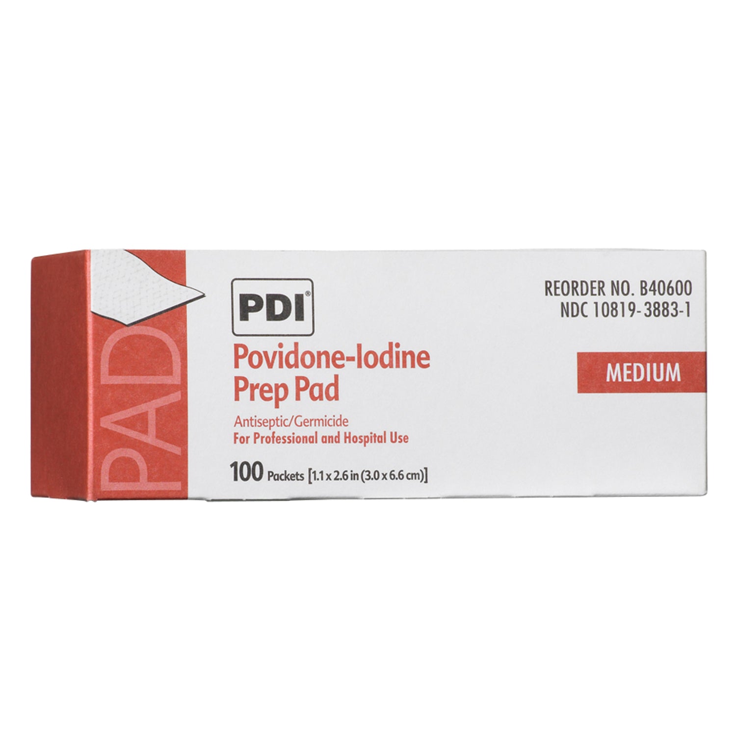 PDI-B40600 PVP Iodine Prep Pad, Medium, 1.1875" x 2.625" (100/Pack, 10 Pack/Box, 192 Box/Case)