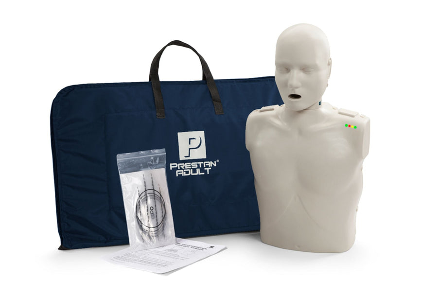 PRESTAN-PP-AM-100M-DS Professional Adult Manikin with CPR Feedback, Single (Dark Skin); includes (10) Adult Face-Shield/Lung- Bags, Carry Bag and Instructions"