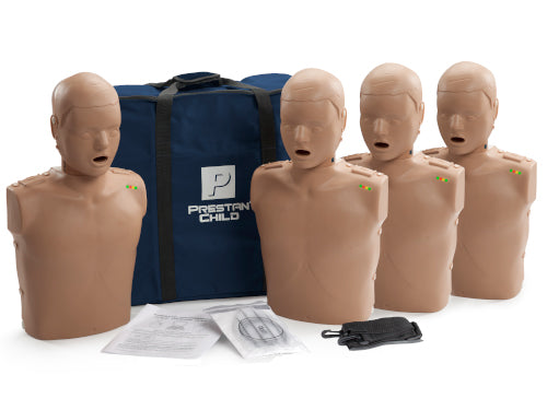 PRESTAN-PP-CM-400M-DS Maniquí infantil profesional con información sobre RCP, paquete de 4 (piel oscura); incluye (50) protectores faciales y bolsas para pulmones para niños, bolsa de transporte e instrucciones