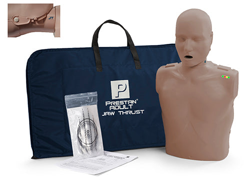 PRESTAN-PP-JTM-100M-DS Maniquí de tracción mandibular profesional para adultos con retroalimentación de RCP, individual (piel oscura); incluye (10) protectores faciales/bolsas pulmonares para adultos, bolsa de transporte e instrucciones
