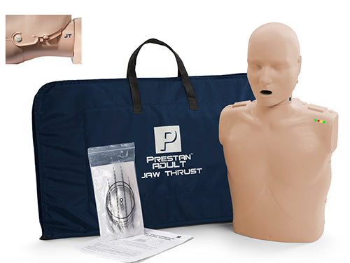 PRESTAN-PP-JTM-100M-DS Maniquí de tracción mandibular profesional para adultos con retroalimentación de RCP, individual (piel oscura); incluye (10) protectores faciales/bolsas pulmonares para adultos, bolsa de transporte e instrucciones