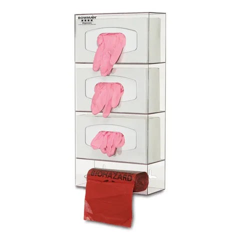 Bowman Dispensers/Marketlab-PS004-0111 PETG Triple Glove Box Dispenser with Single Bag Holder