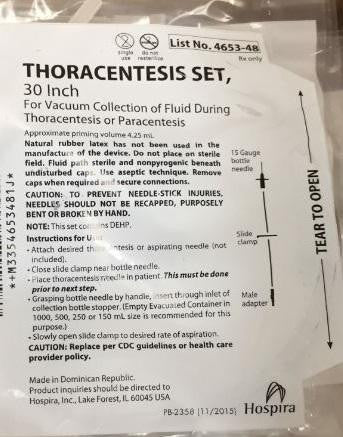 ICU Medical-4653-48 Thoracentesis Set, Includes: 15g Bottle Needle, 30" Set with Male Adapter, Slide Clamp, 4.25ml PV, Non-Sterile, 48/cs (US Only)