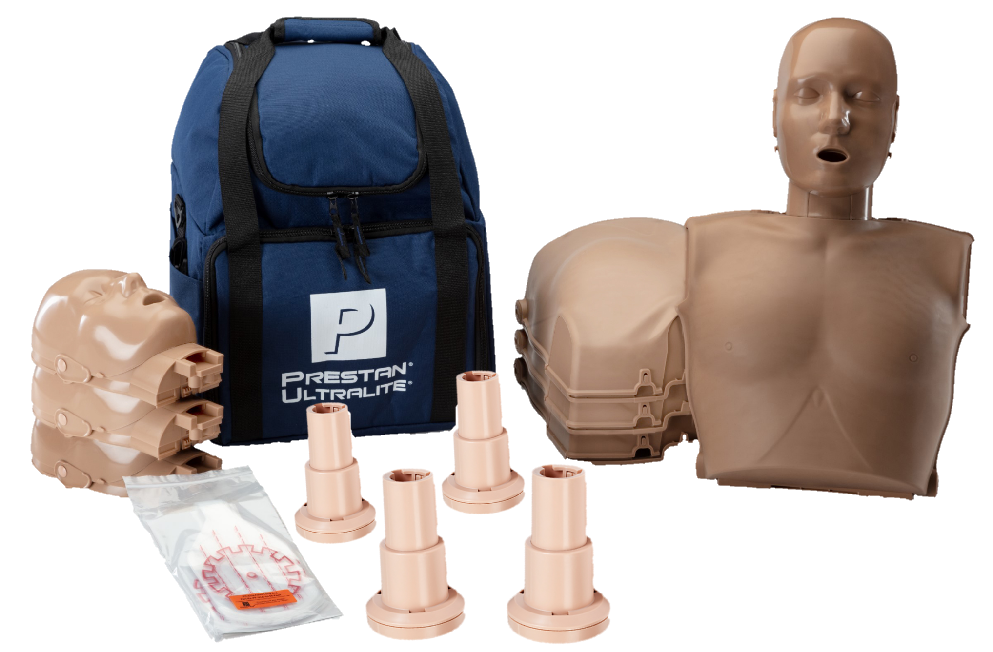 Maniquí ultraligero PRESTAN-PP-ULM-400-MSDS sin kit de retroalimentación de RCP, paquete de 4 (2 de piel media y 2 de piel oscura)