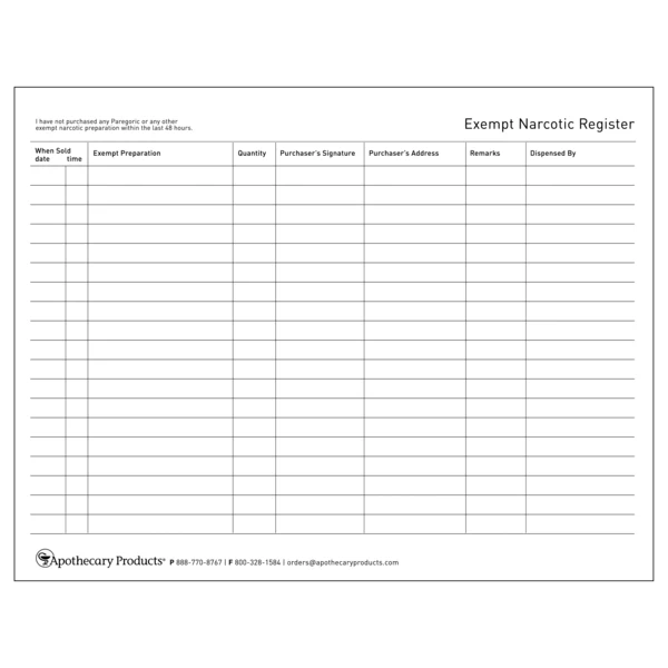 Apothecary Products-52630 Narcotic Register