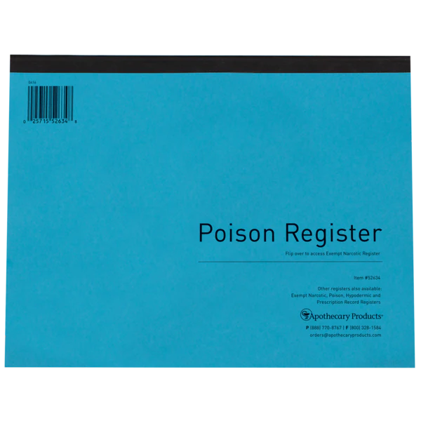 Apothecary Products-52634 Poison/Narcotic Register