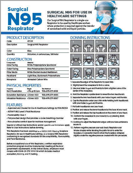 Respirador quirúrgico N95 ACI-3120, aprobado por NIOSH, fabricado en EE. UU. (50 mascarillas por caja)