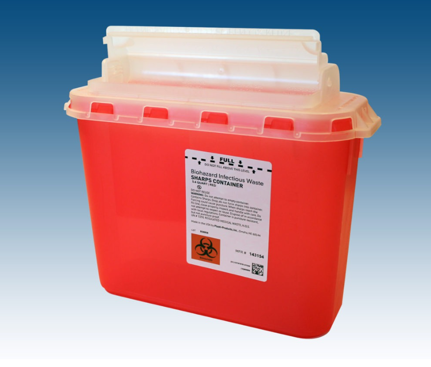 Plasti-Products - 143154-5.4 Qt. Sharps Container, for Use with BD Wall Cabinet, Red