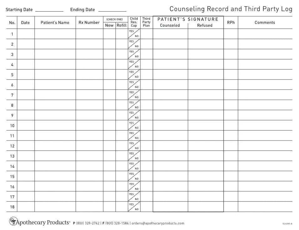 Apothecary Products-52635 Patient Counseling Record & Third-Party Rx Log