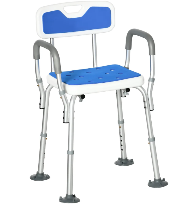A2Z Mobility-5033300 Height-Adjustable Shower Chair with Armrests & Backrest – Blue/White (1 EA)