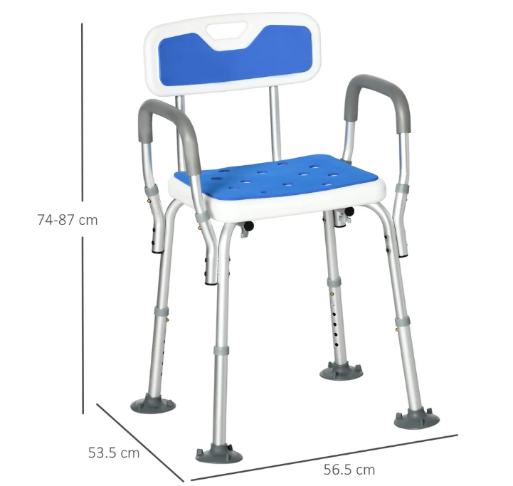 A2Z Mobility-5033300 Height-Adjustable Shower Chair with Armrests & Backrest – Blue/White (1 EA)