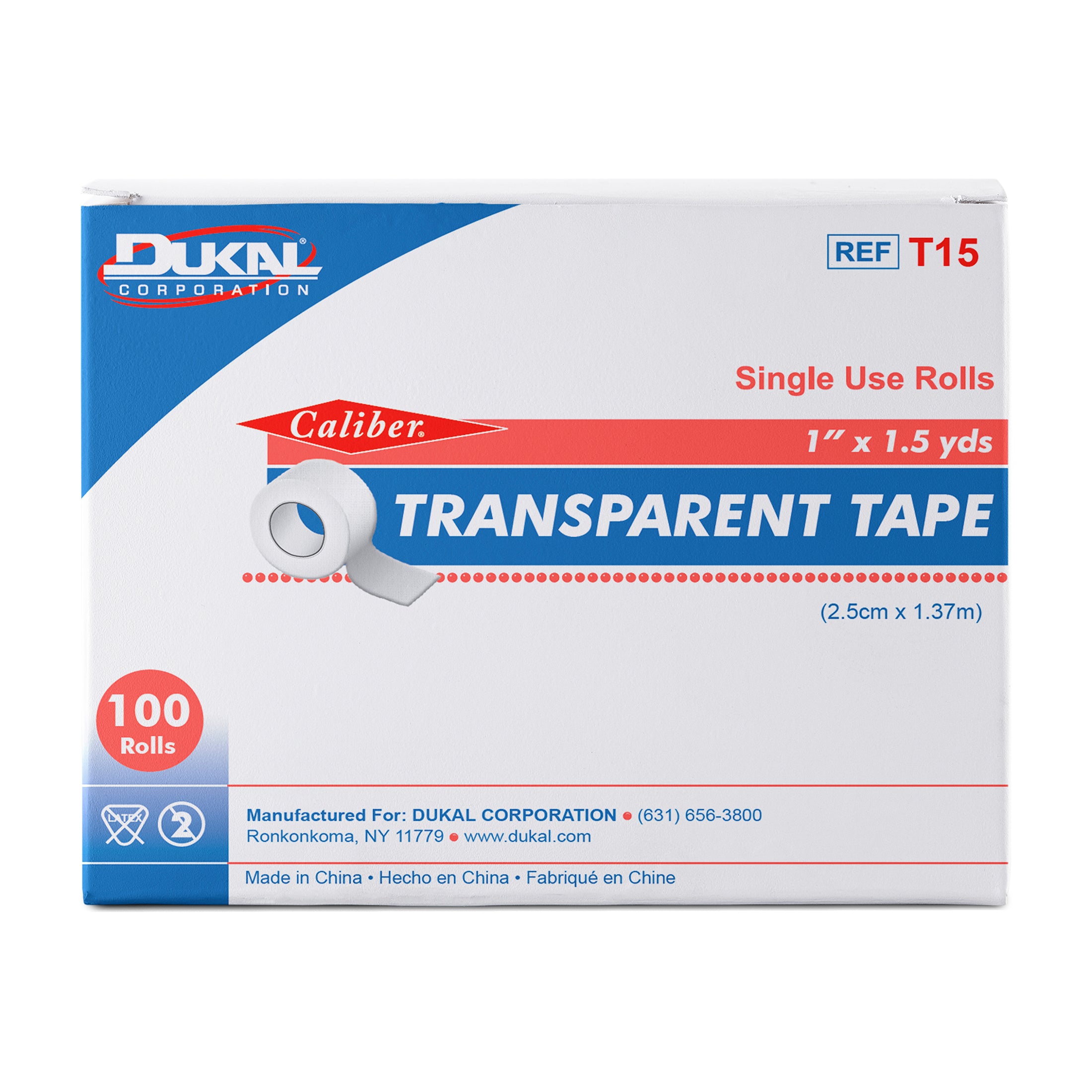 Dukal Corporation-T15 Transparent Tape, 1" x 1½ yds, Non-Sterile (100/bx, 5 bx/cs)
