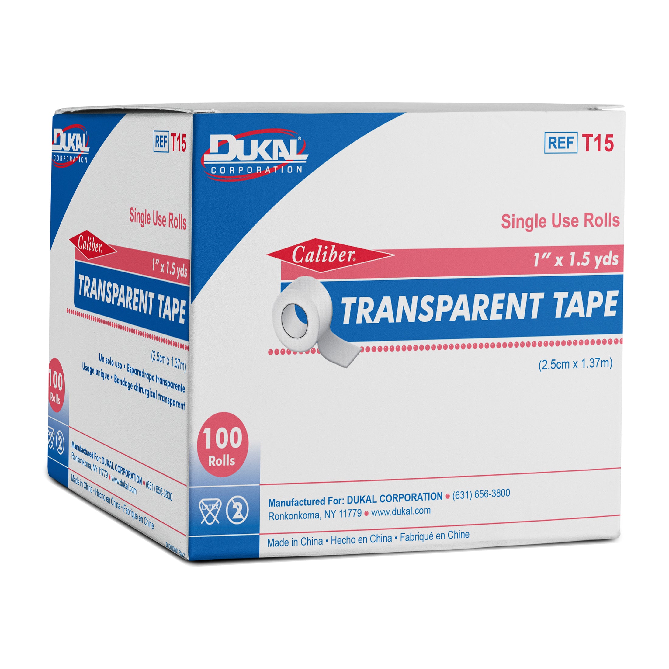 Dukal Corporation-T15 Transparent Tape, 1" x 1½ yds, Non-Sterile (100/bx, 5 bx/cs)