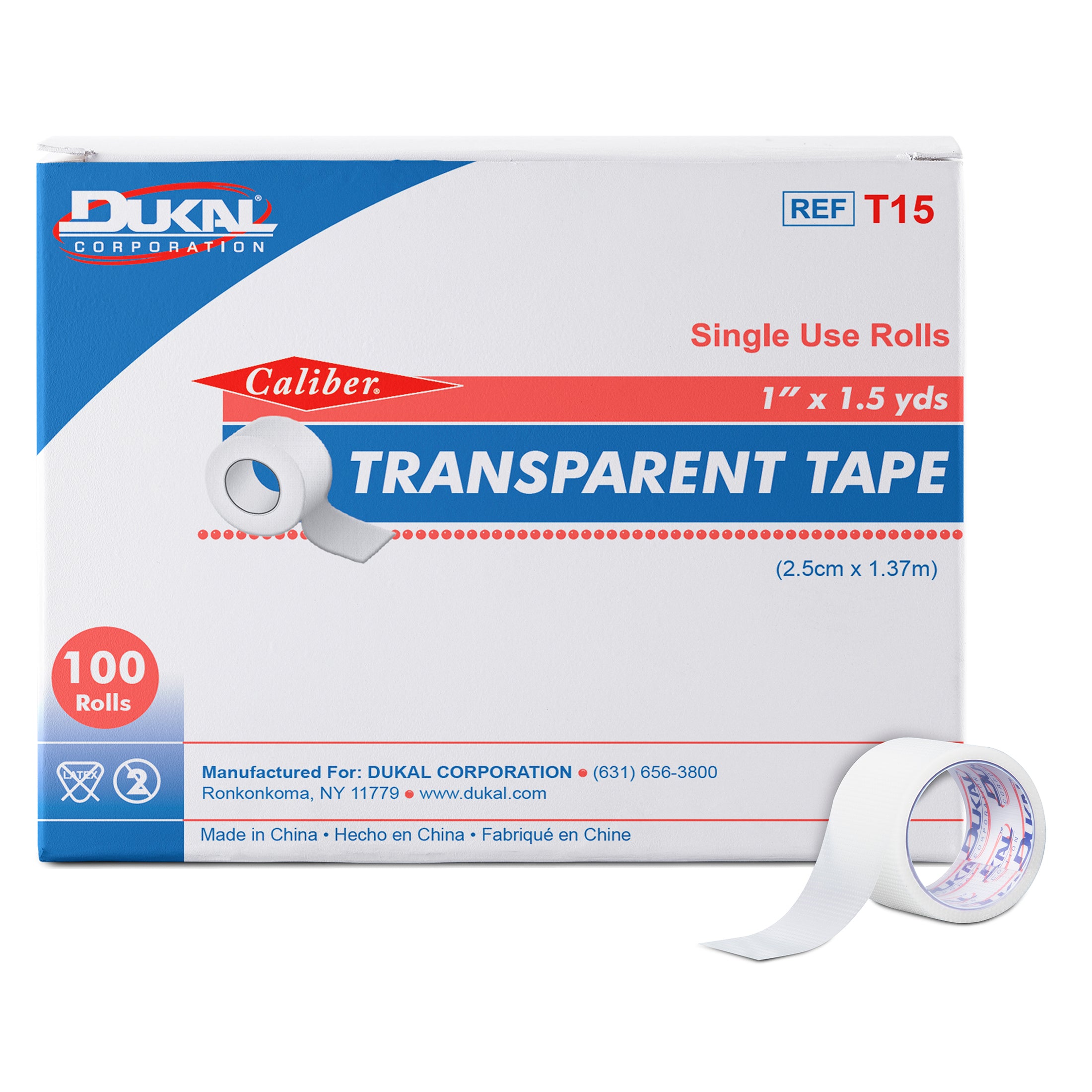 Dukal Corporation-T15 Transparent Tape, 1" x 1½ yds, Non-Sterile (100/bx, 5 bx/cs)