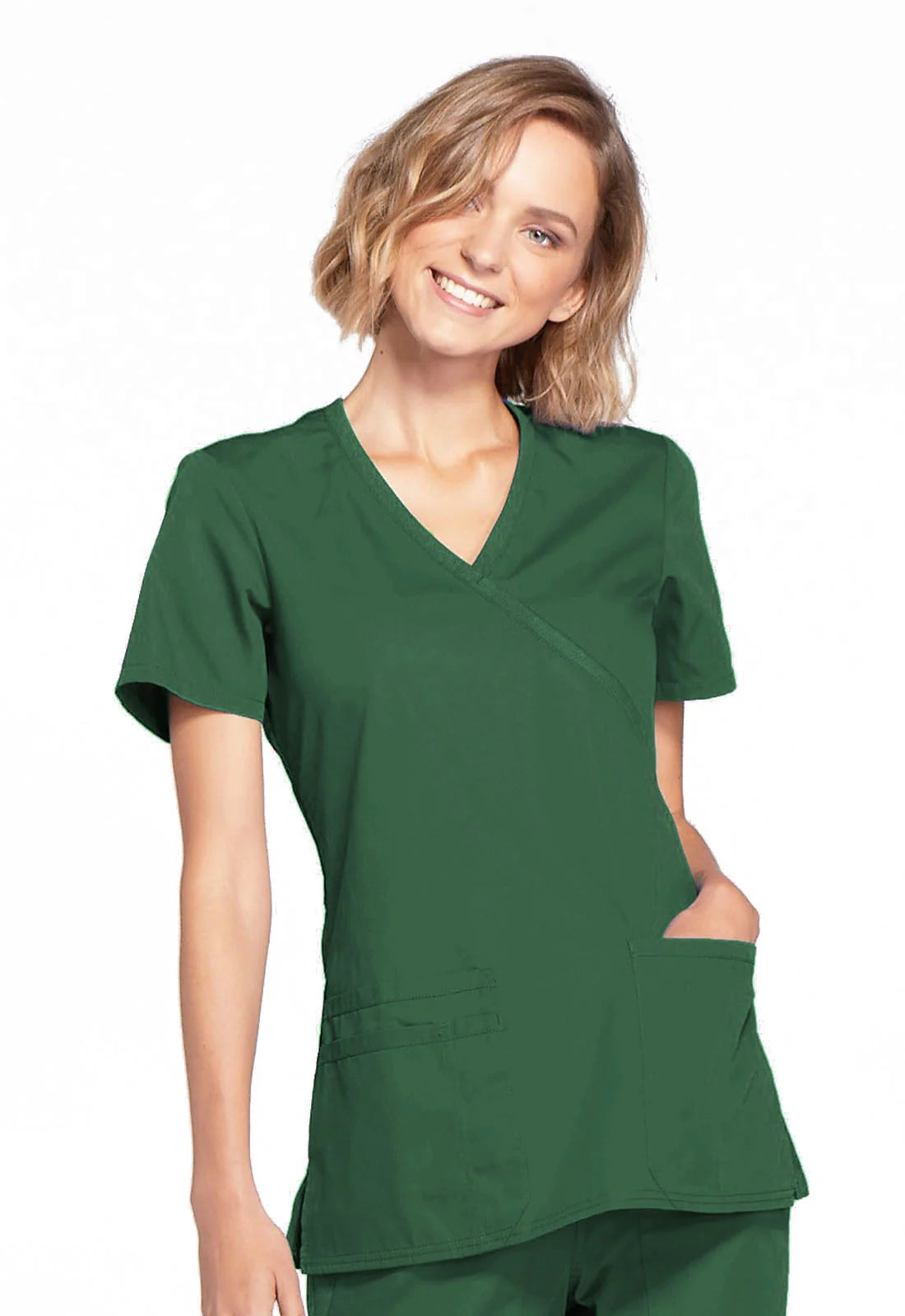 Cherokee Medical WW Originals Women's Mock Wrap Knit Panel Solid Scrub Top