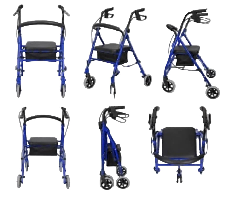 A2Z-RW100BLU Rollator Walker with Padded Seat & Backrest – Blue (1 EA)