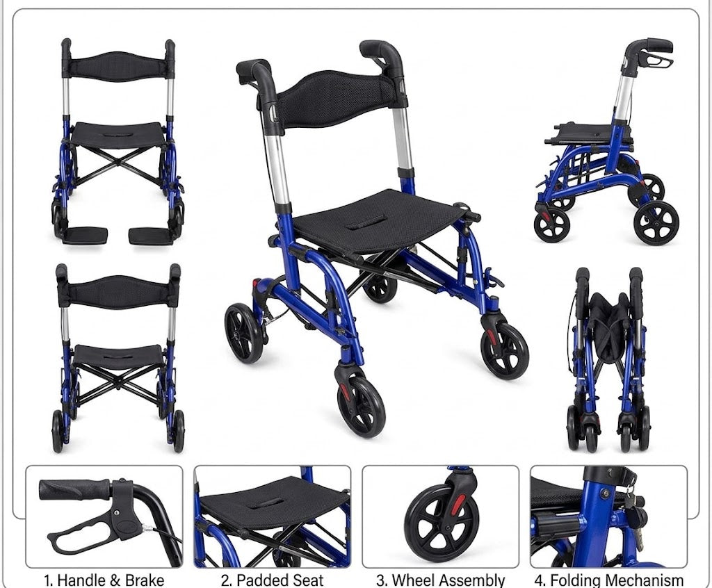 A2Z Mobility-A2Z-TC1057BLU Rollator Transport Chair - Blue