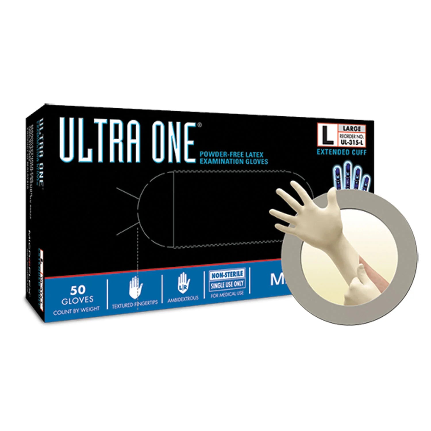 Ansell Microflex Ultra One® Powder-Free Extended Cuff Latex Exam Gloves