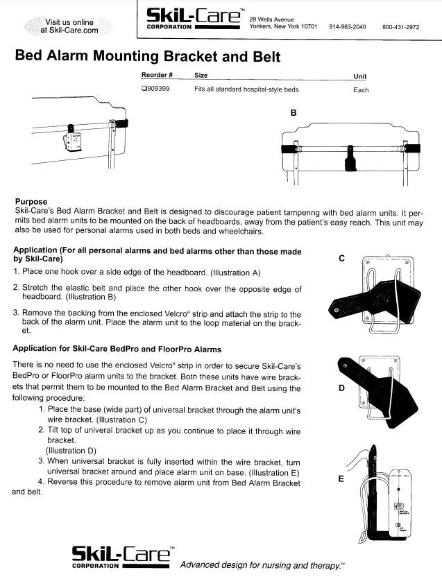 Skil Care-909399 Bed Alarm Bracket and 26"L Belt (1 EA)
