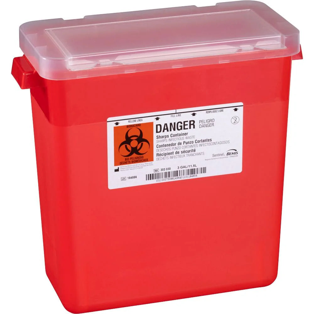 Bemis Sentinel 3-Gallon Sharps Container with Large Opening Lid (12/Case)